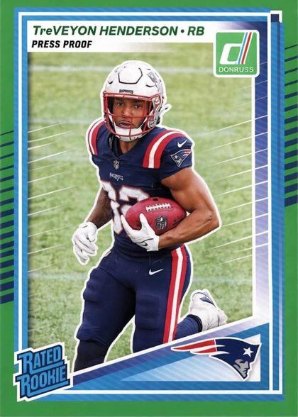 TreVeyon Henderson 2025 Panini Donruss Rated Rookie Press Proof Green