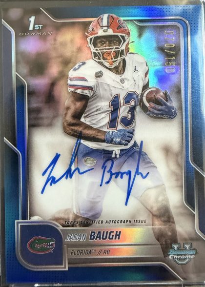 Jadan Baugh 2025 Bowman University Chrome Prospect Autograph Variation Blue Refractor /150