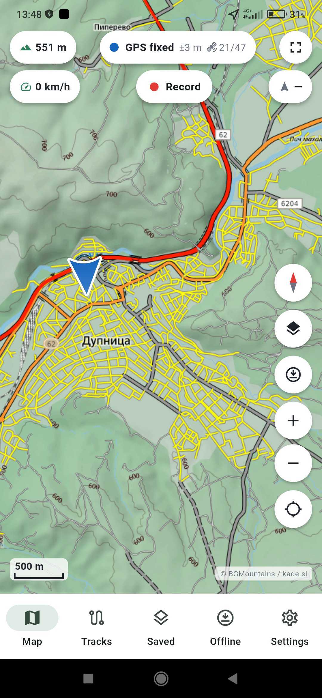 Map and GPS screen