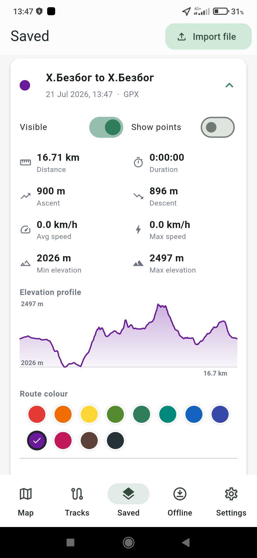 Route details and elevation profile