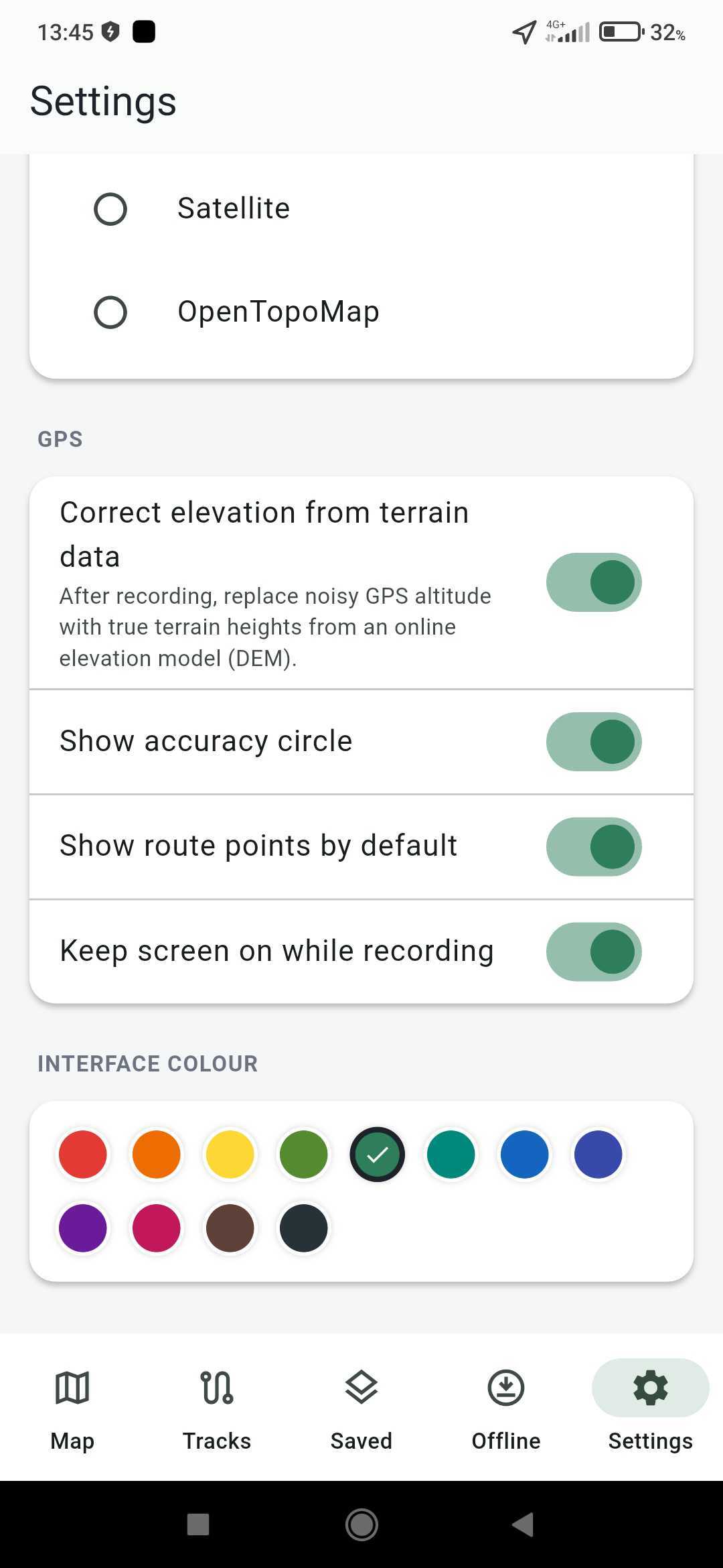 Settings screen