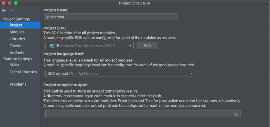 Sample project structure settings