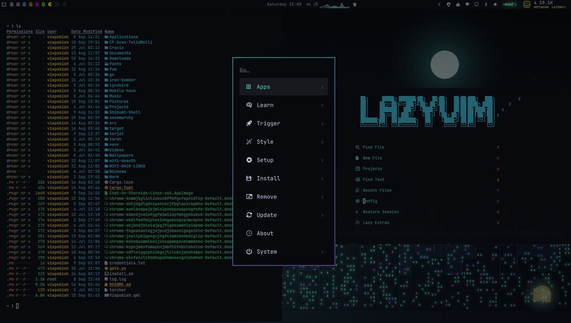 yazi file manager + launcher menu