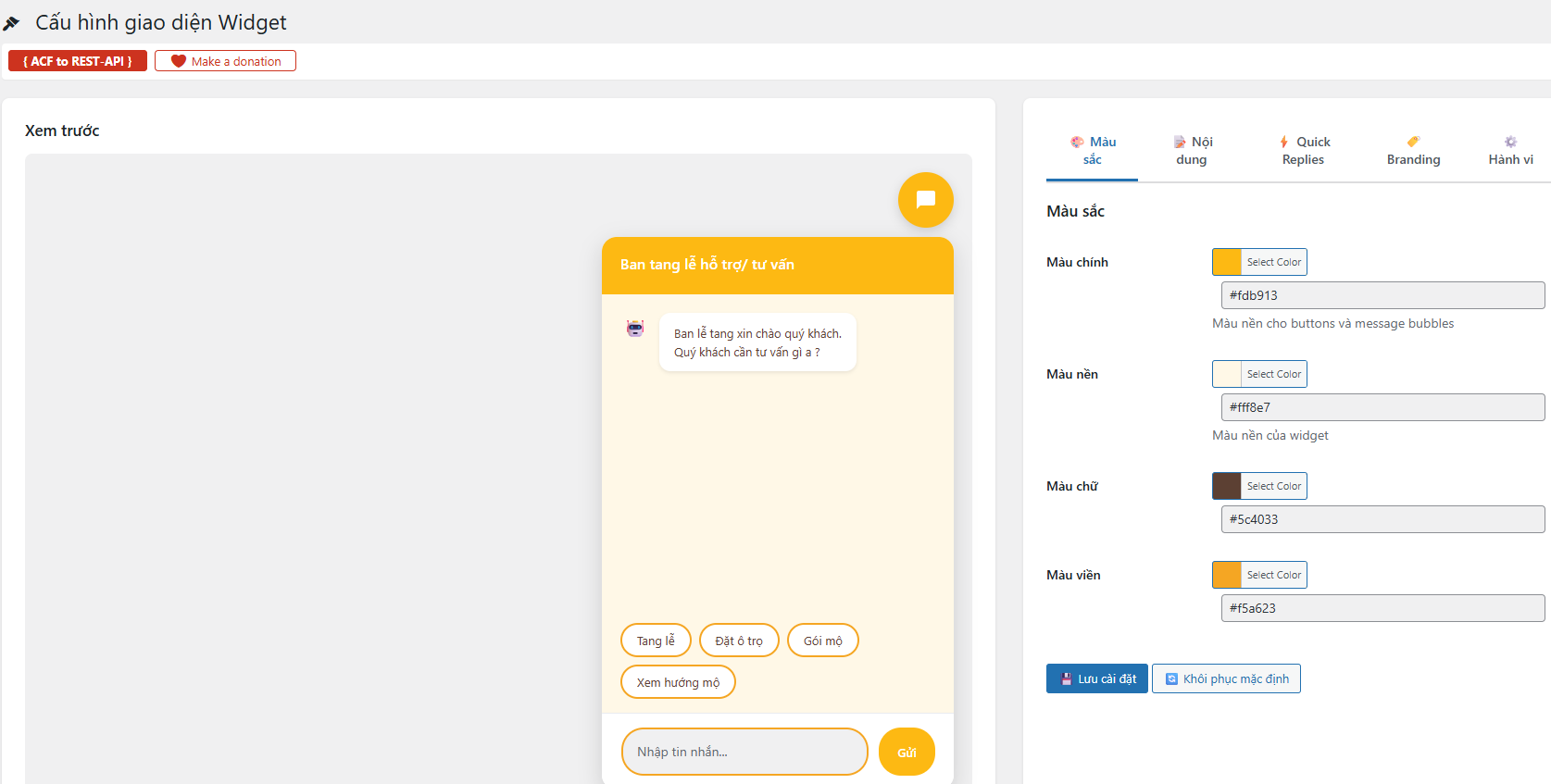 Cấu hình Widget