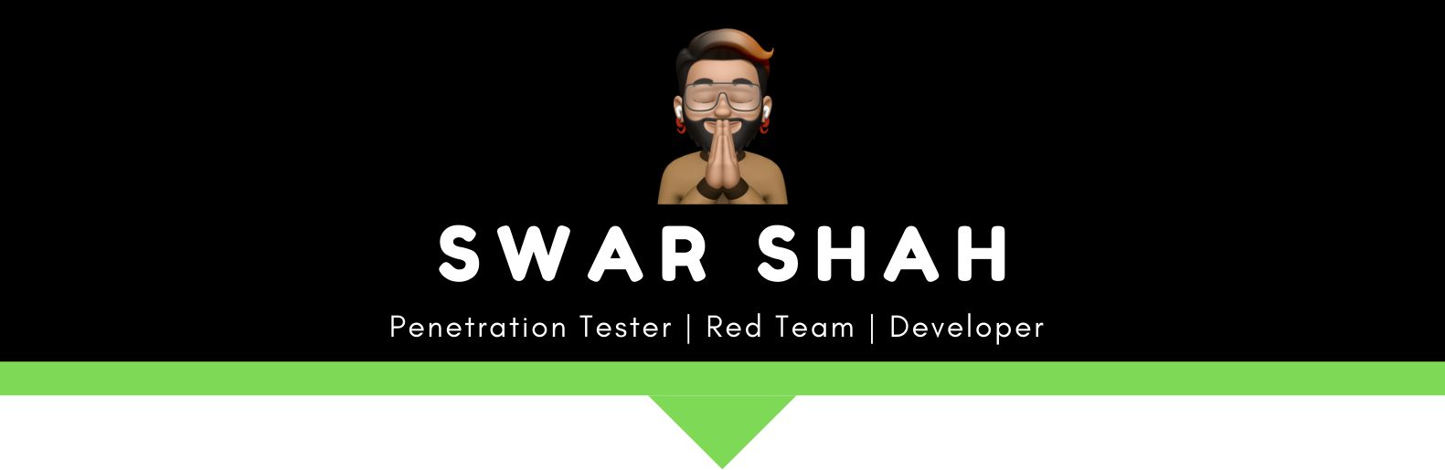 banner that says Swar Shah - Penetration Tester, Synack Red Team, Developer.
