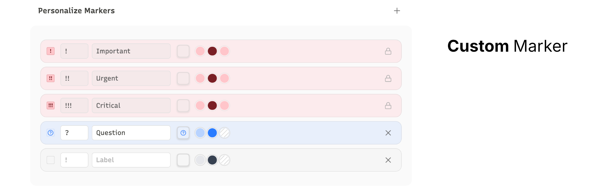 Custom marker settings