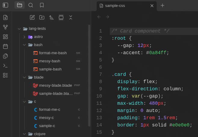 Material file-type icons in the file explorer