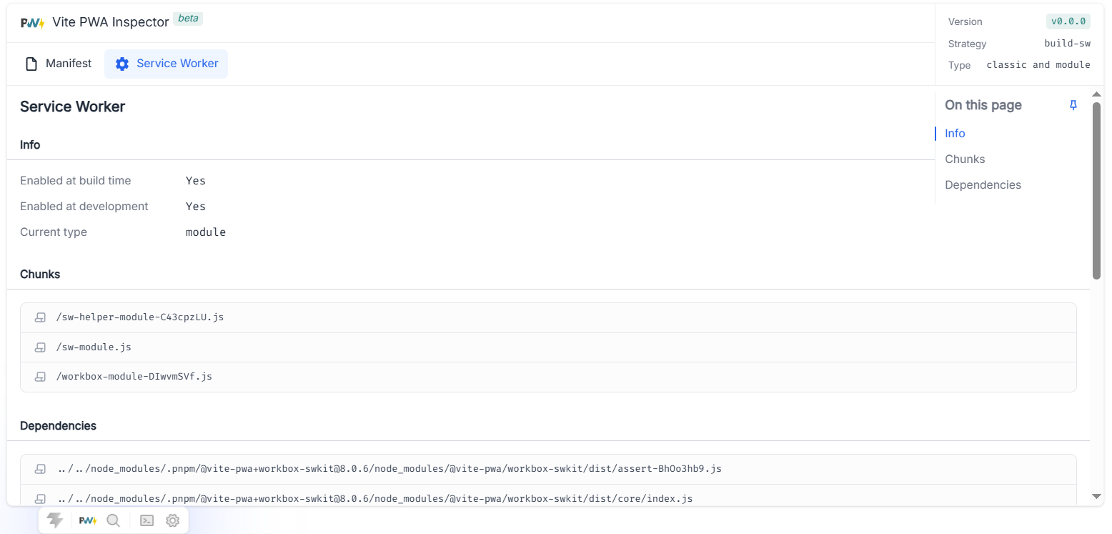 Service Worker Info at Vite Devtools