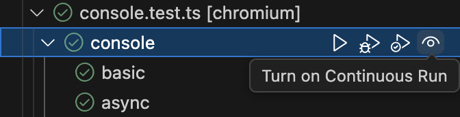 Turn on continuous run button for a test