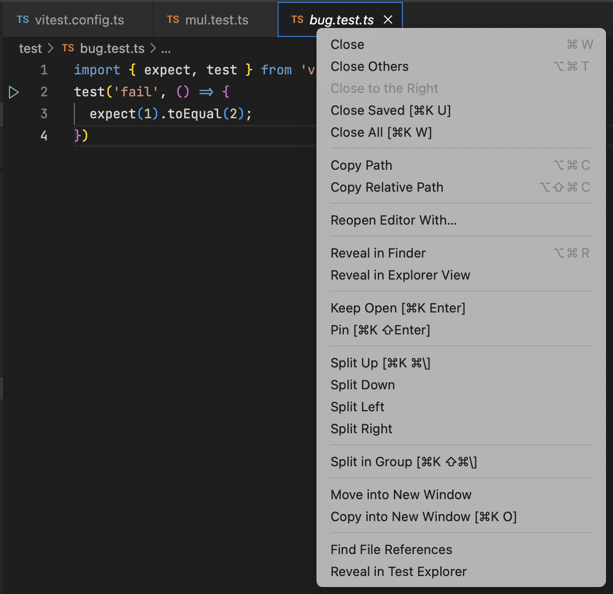 Reveal test in explorer Reveal test in explorer