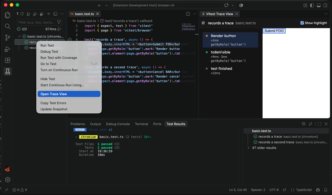 Vitest Trace View open in Visual Studio Code