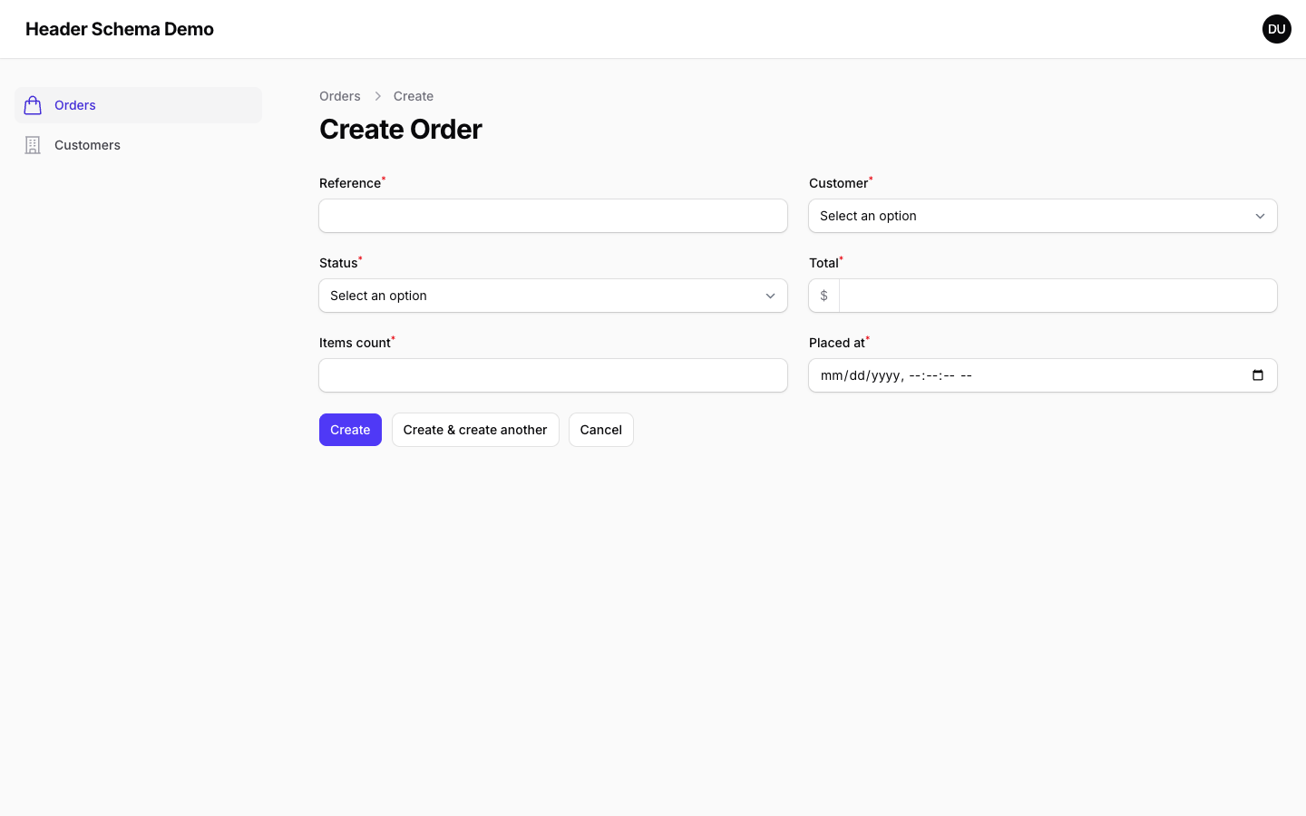 A create page keeping Filament's native heading