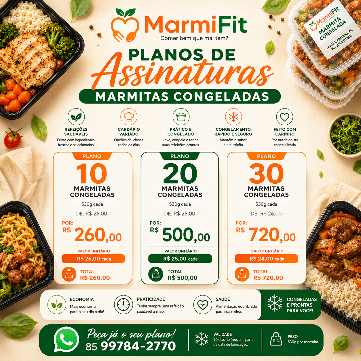 Planos Marmifit com 10, 20 e 30 marmitas saudáveis em Iguatu