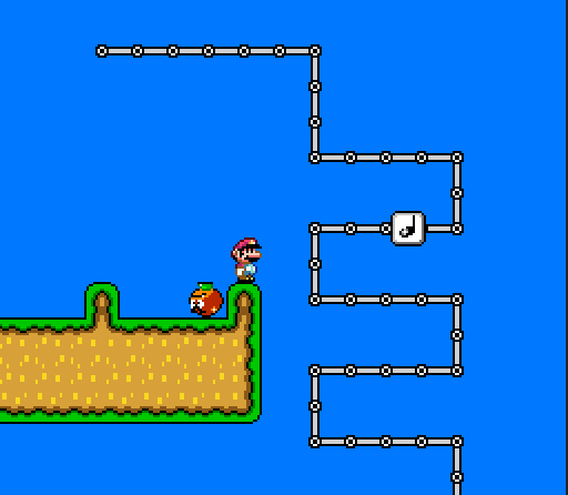 Screenshot with tracks and an upside-down Goomba