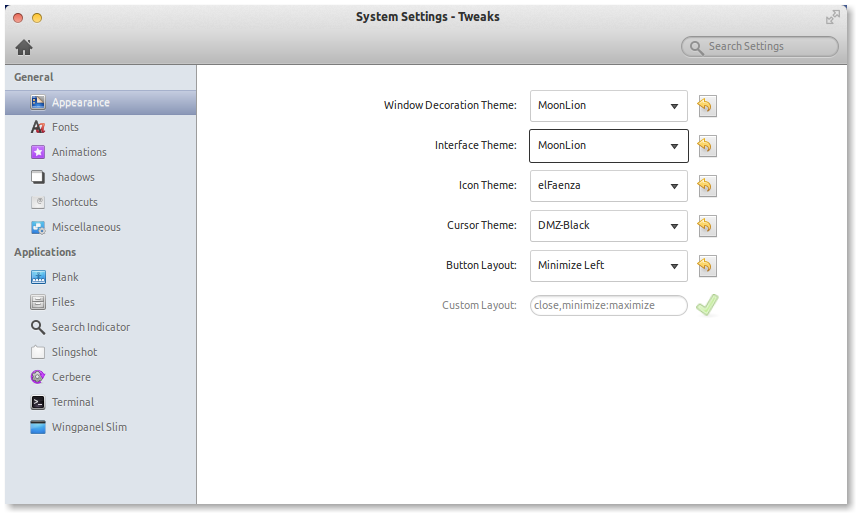 C app settings