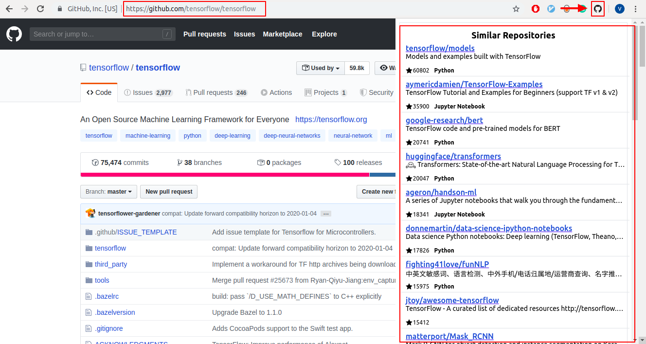 Screenshot of repository size on GitHub