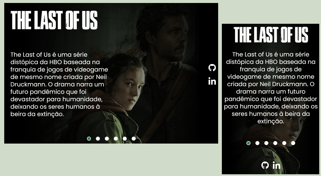 Imagem de landing page com versão para desktop e mobile, com informações sobre a série The Last Of Us