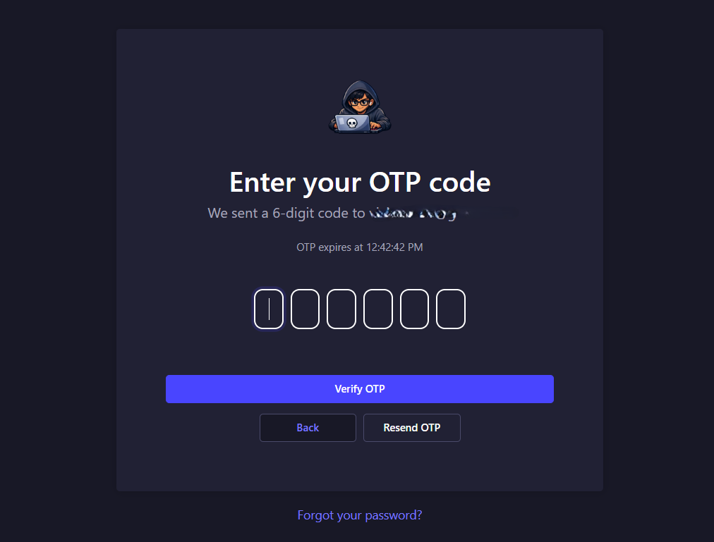 Admin 2FA OTP screen