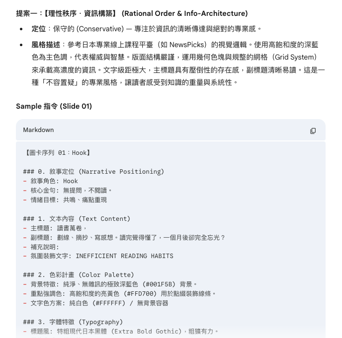 Gemini 提供 3 種不同設計風格提案