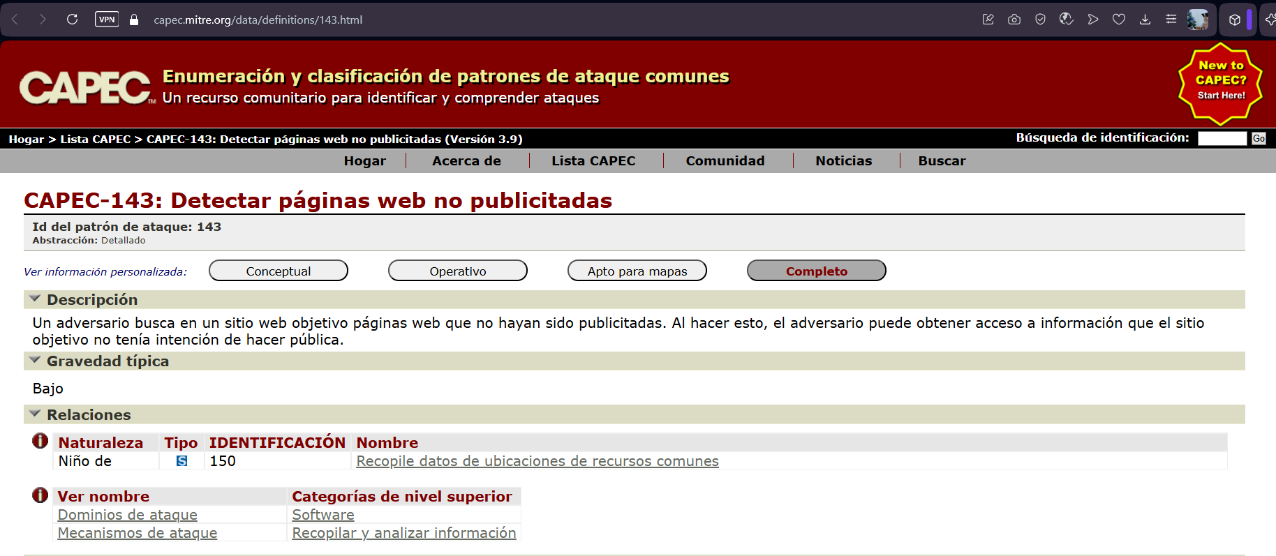 Página principal de CAPEC-143