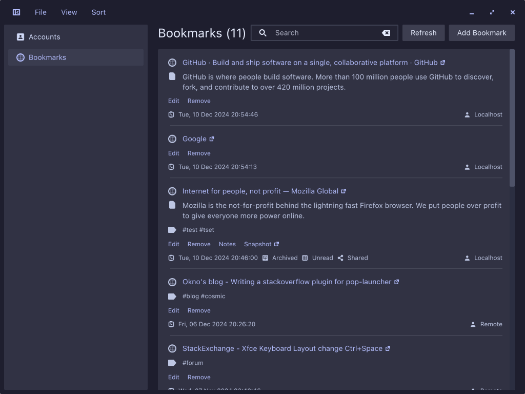 cosmicding bookmarks page