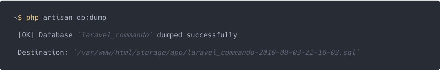 php artisan db dump command from laravel-commando package
