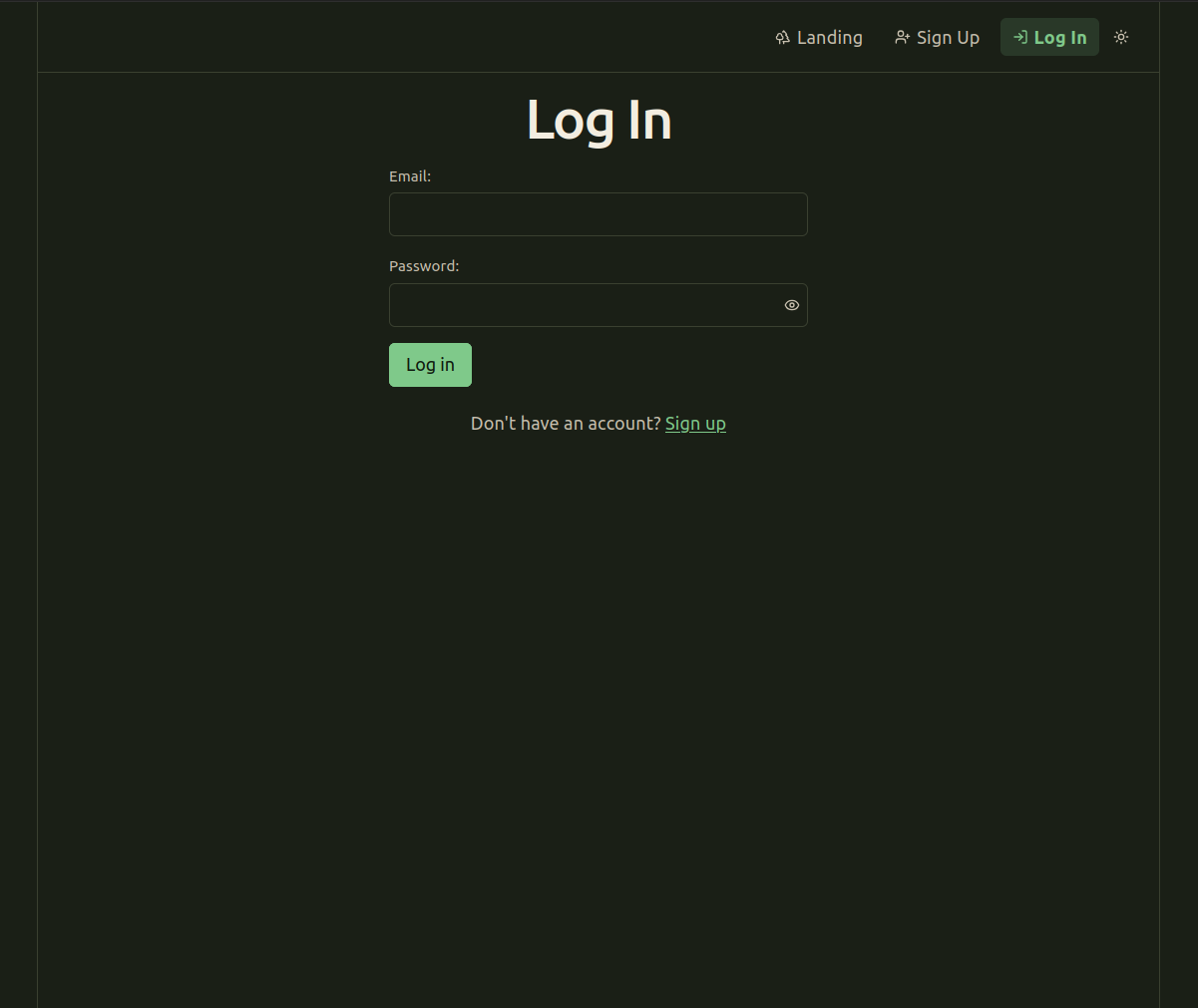 Log in screen