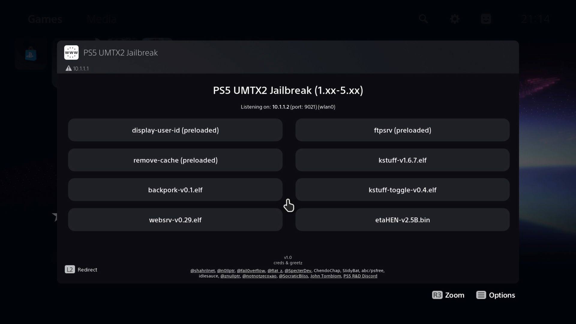 Payloads menu