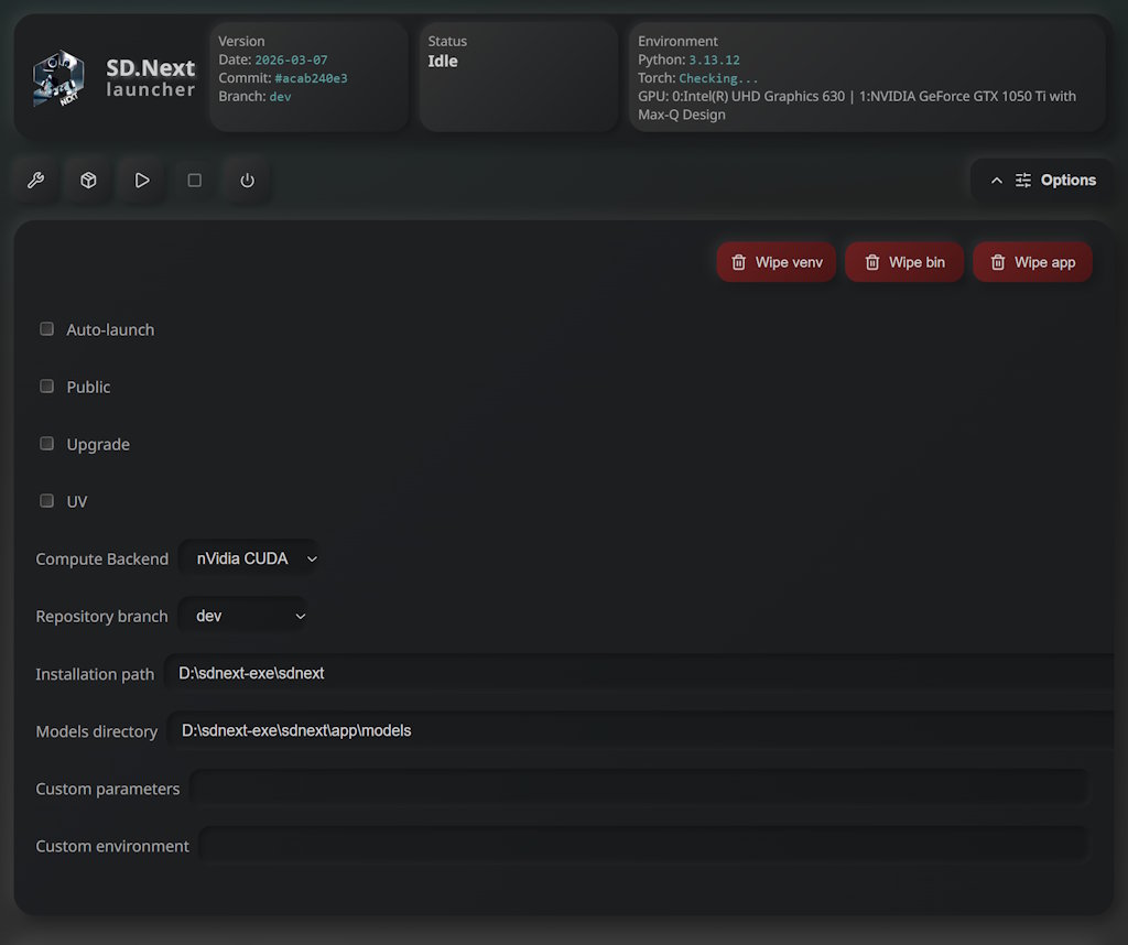 sdnext-launch-options