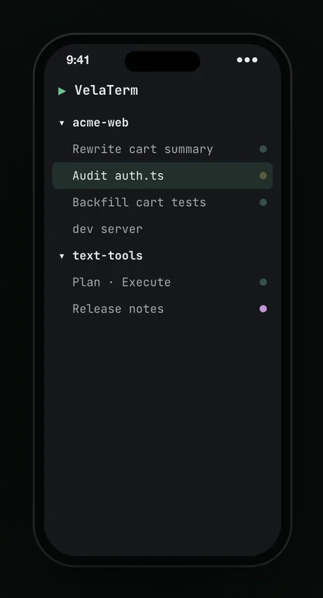 The same session tree on a phone
