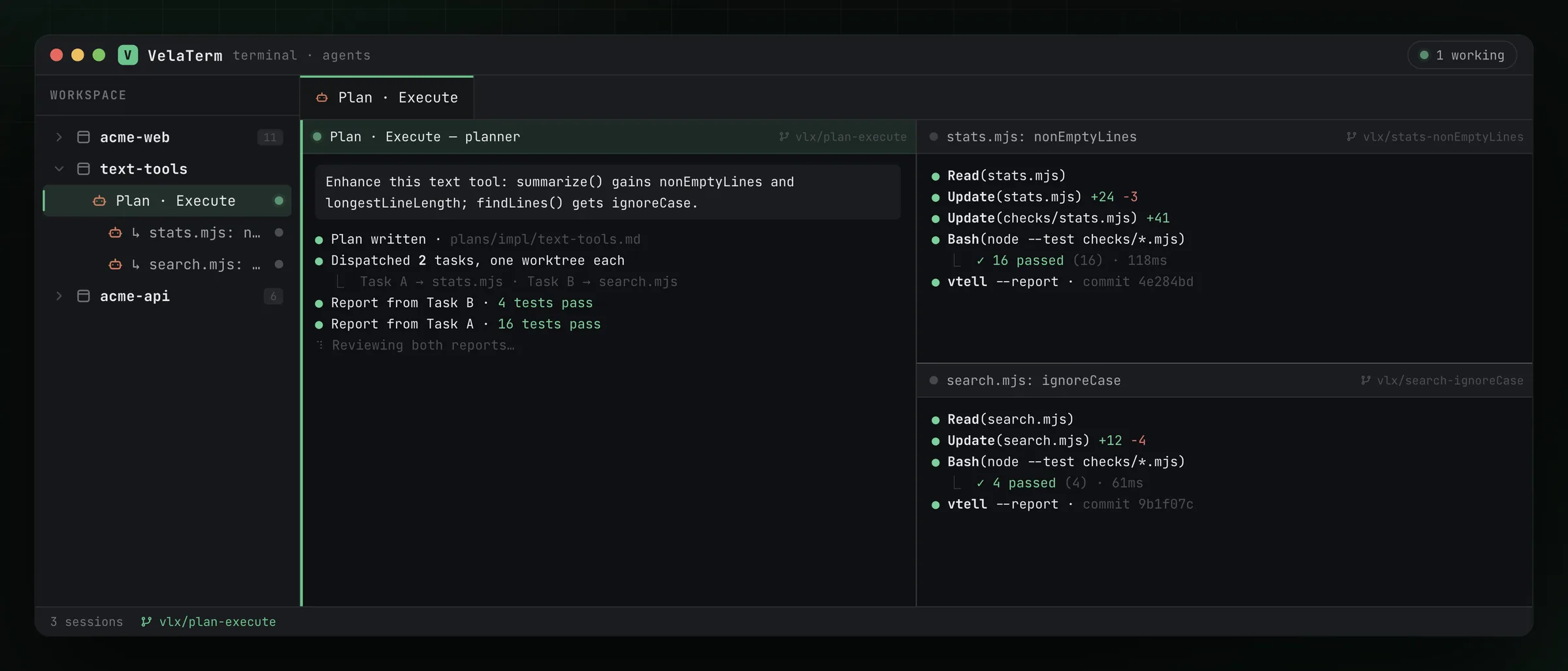 Executor sessions working in parallel under the planner