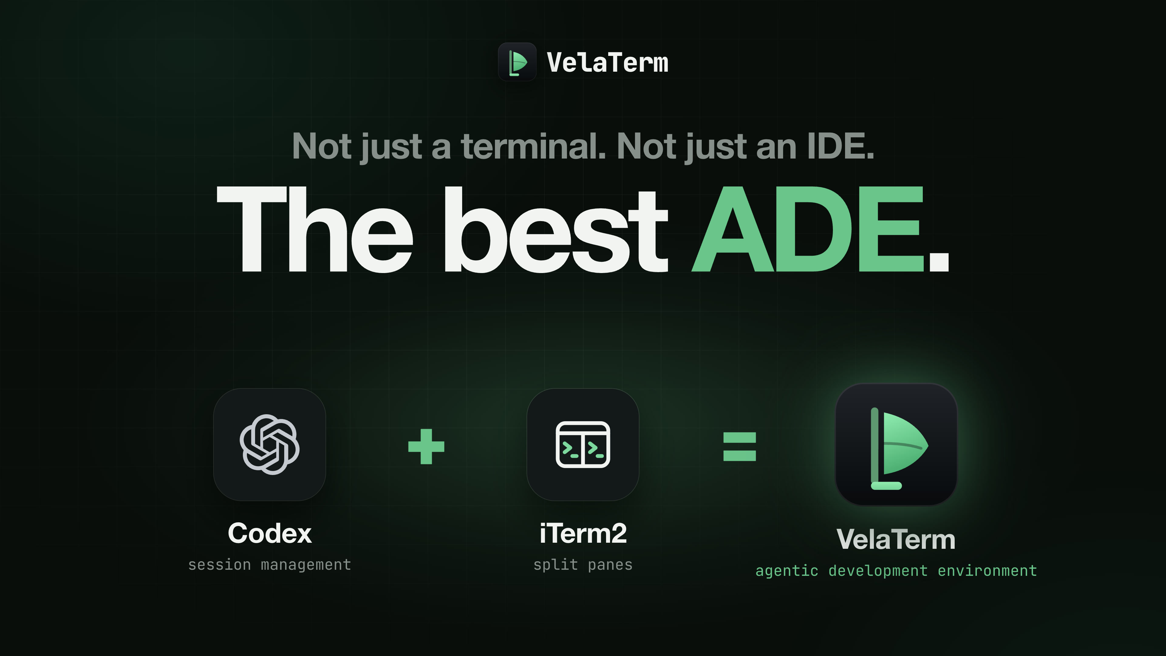 Codex session management plus iTerm2 split panes equals VelaTerm, the agentic development environment. Click to watch the intro video.