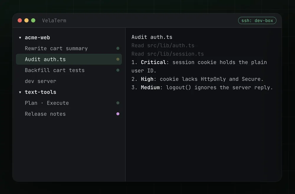 The desktop app connected over SSH