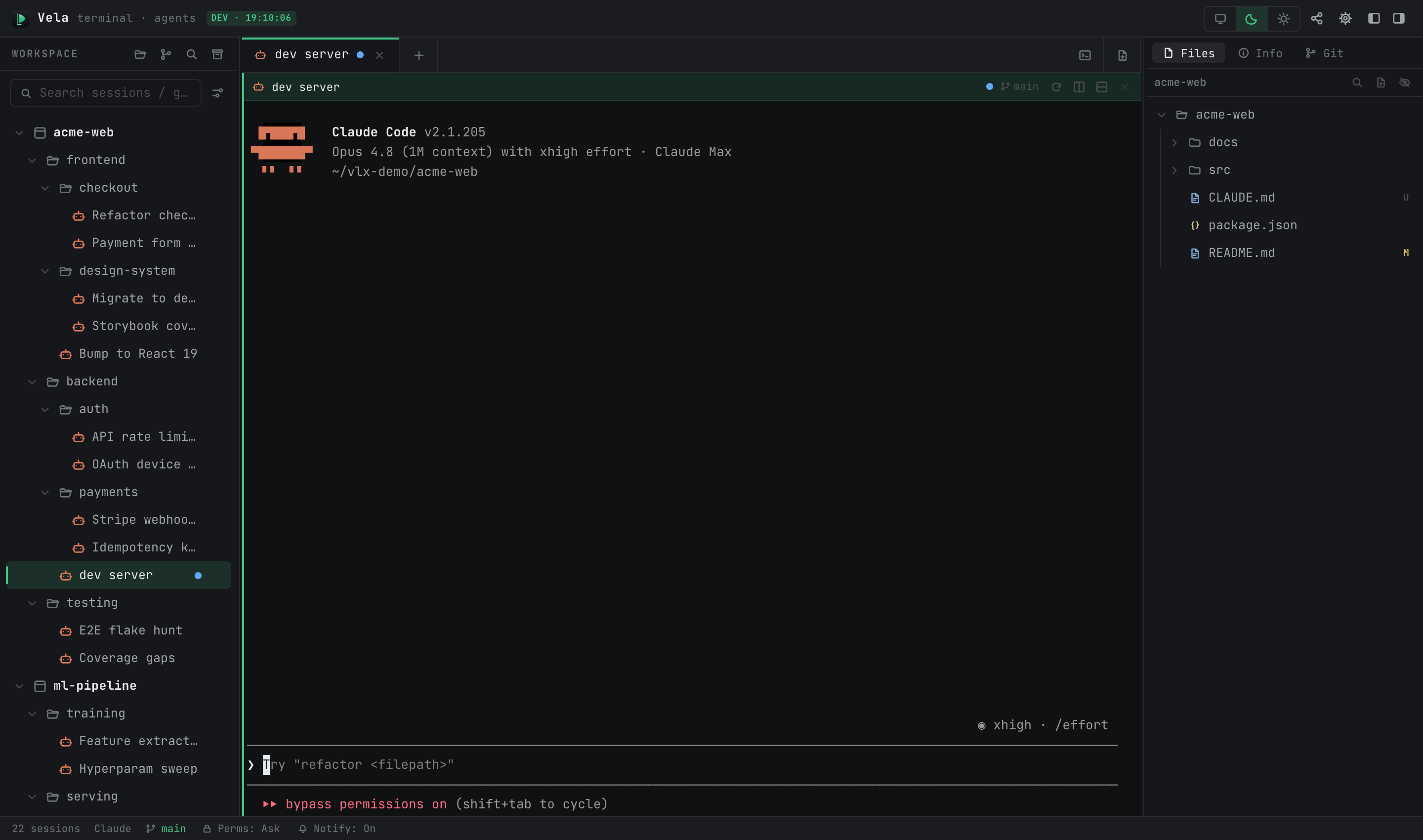 VelaTerm main window
