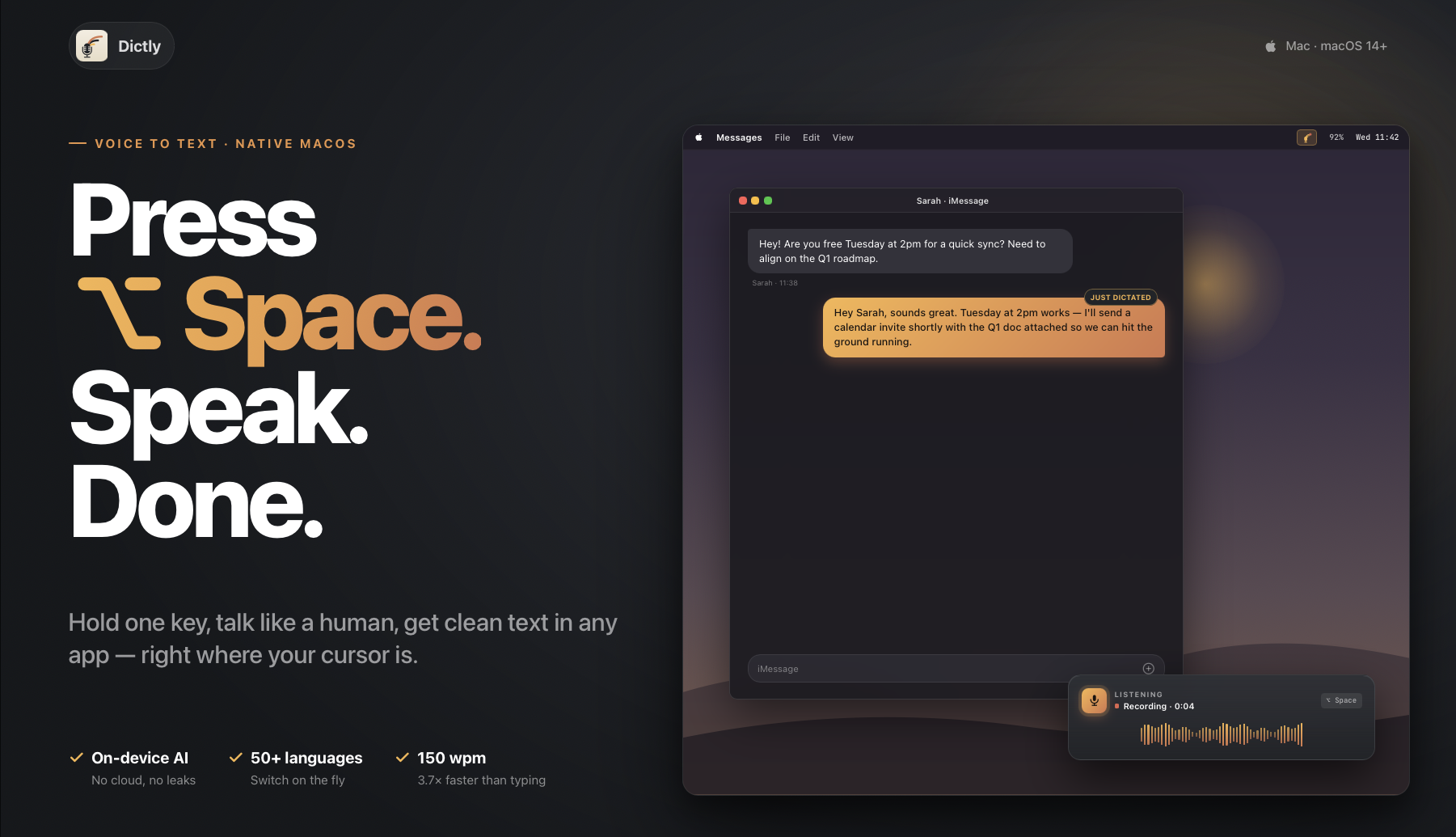 Dictly — press a hotkey, speak, paste anywhere