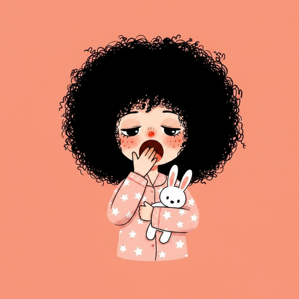 sleepy girl with bunny, peach