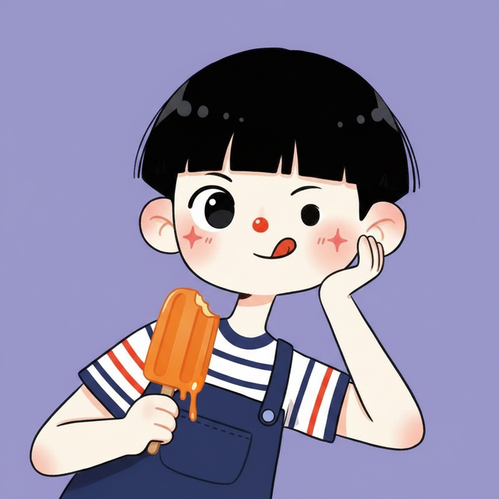 sly boy with popsicle, lavender