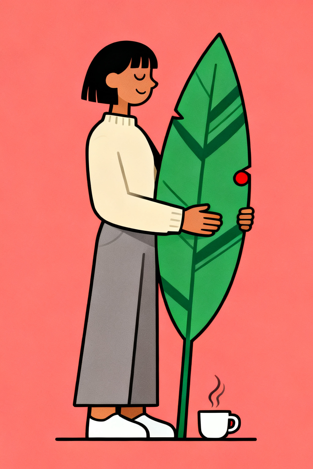coral · giant green leaf hug