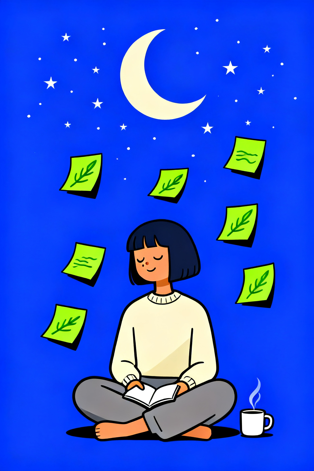 indigo · sticky notes + moon