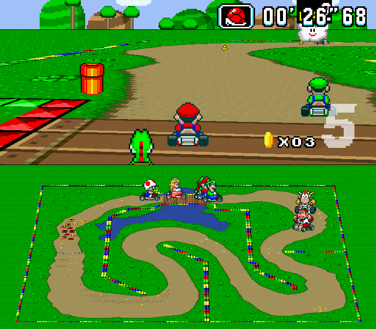 Mario racing in Donut Plains