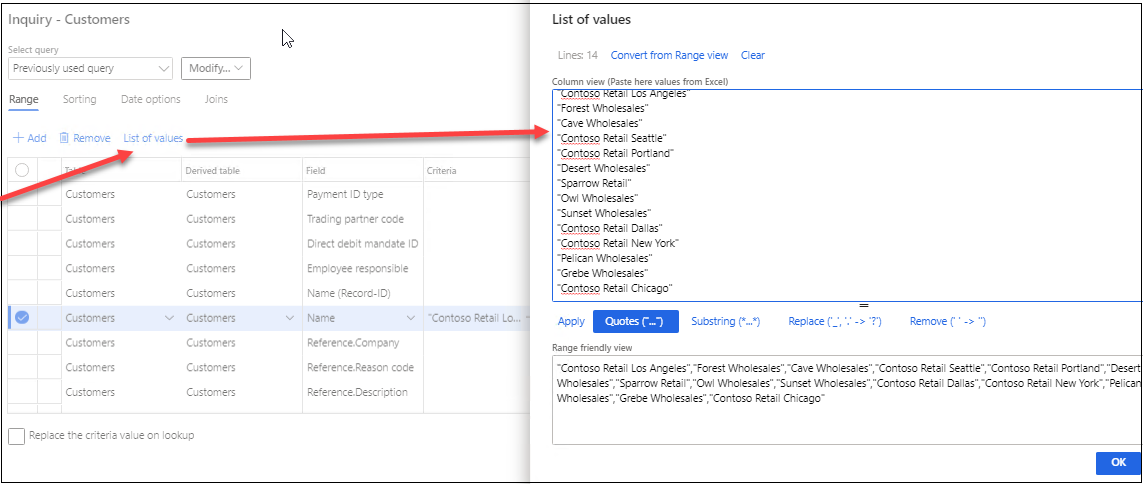 DEV list values to range