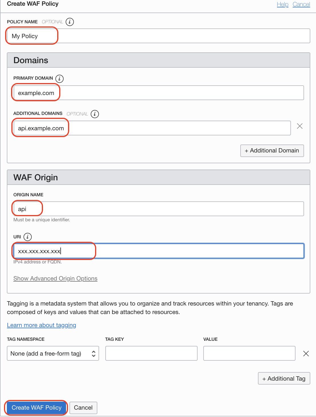 Create WAF Policy Details
