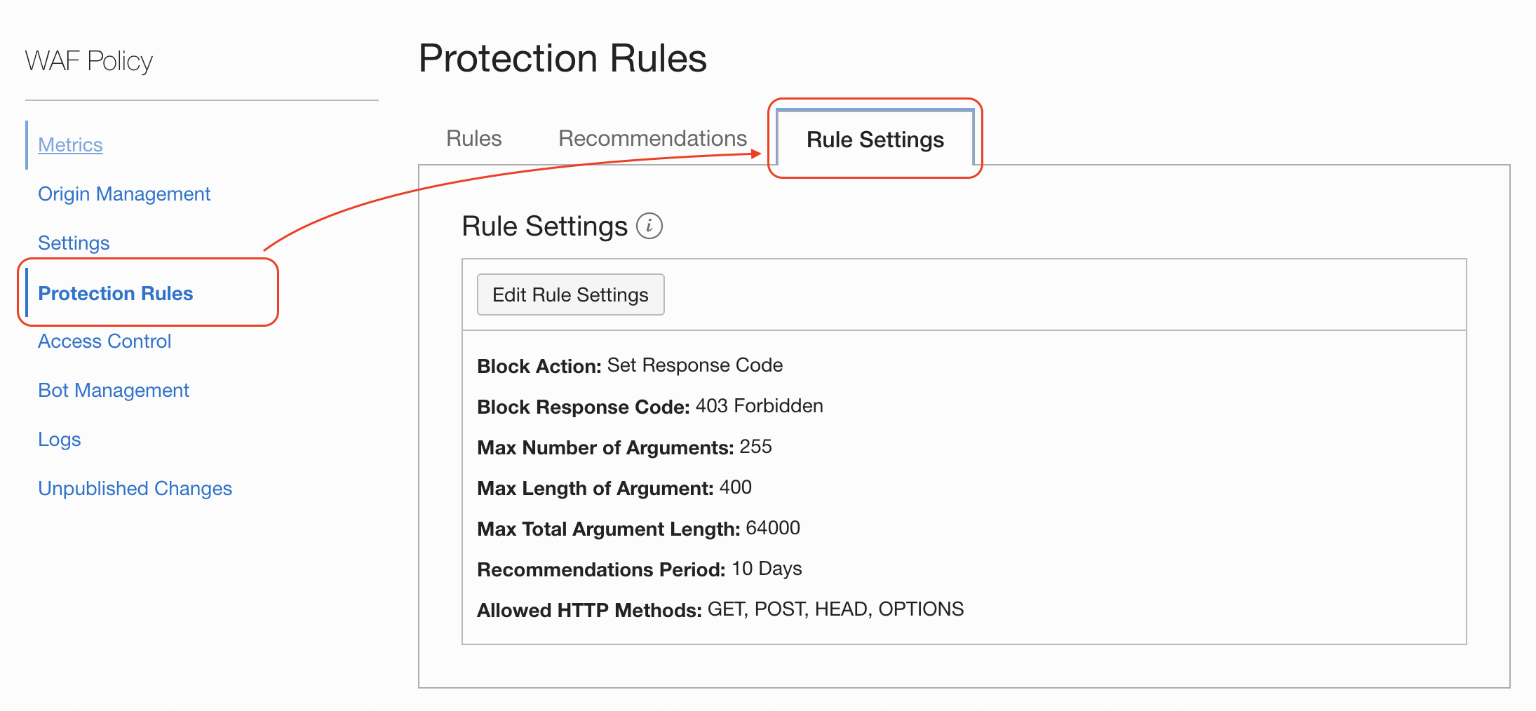 Protection Rules Settings