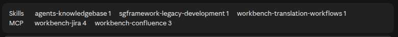The skills and MCP servers used in the session, above the prompt in the desktop app