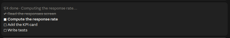 The task list above the prompt in the desktop app