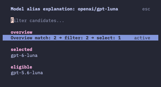 OpenCode TUI model alias resolution explanation