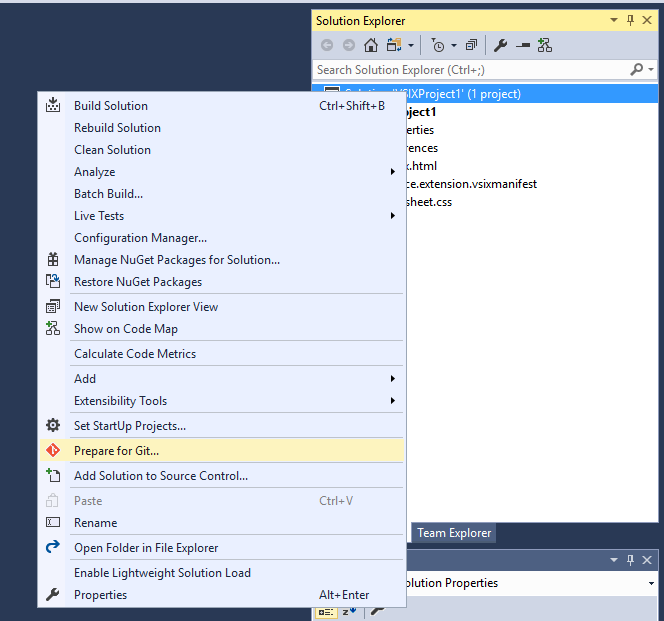 Solution Context Menu