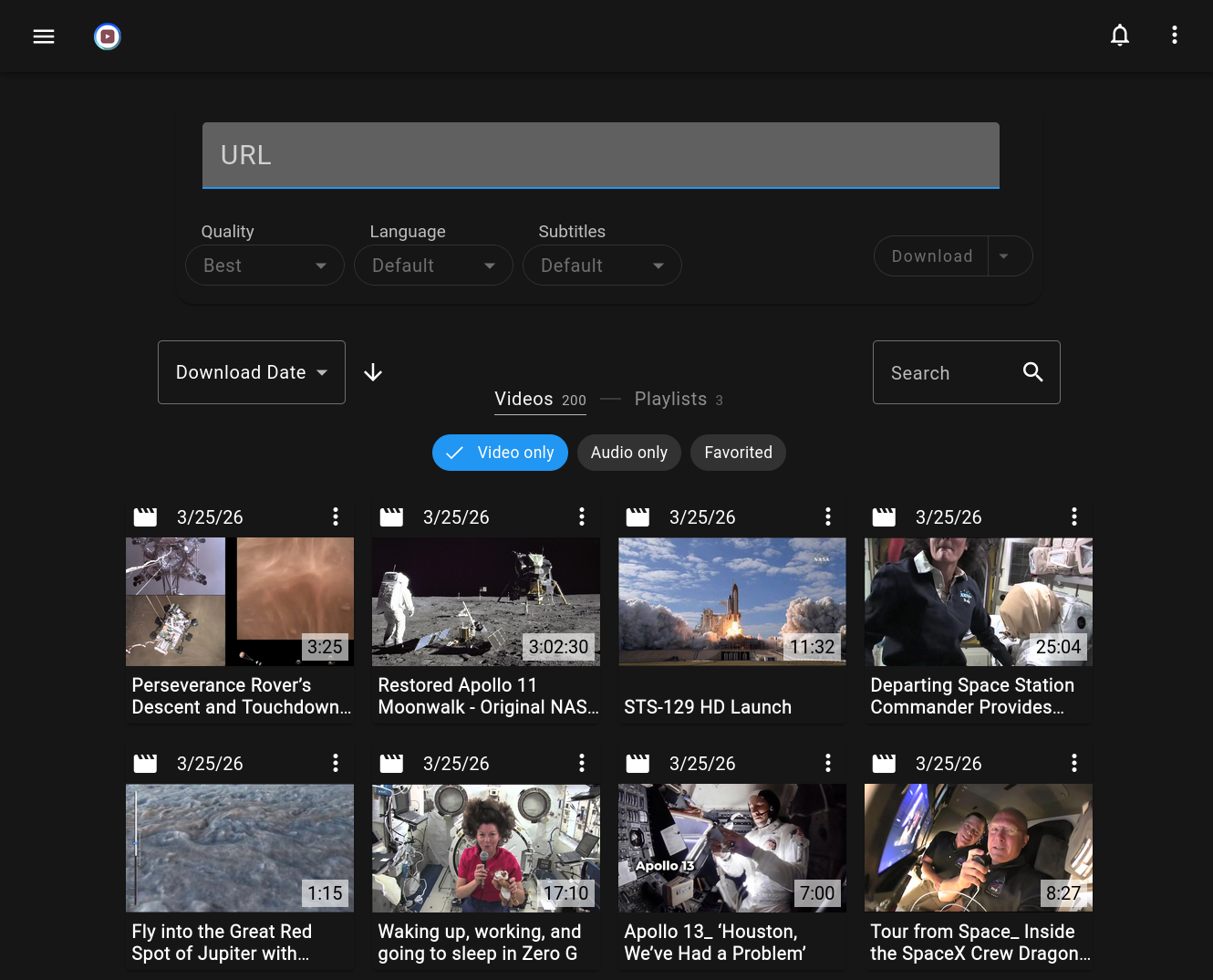 ytdl-material interface