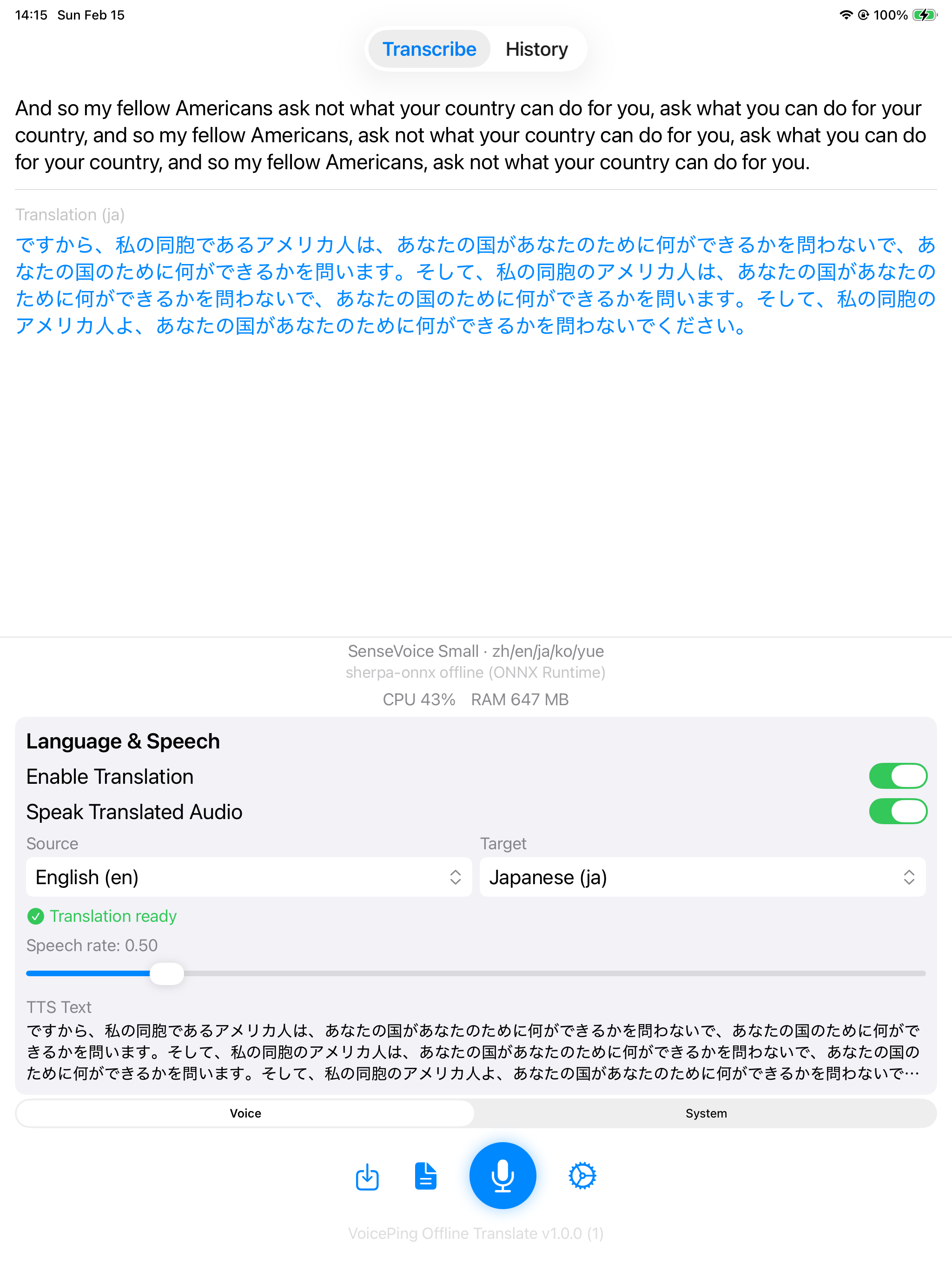 iOS Transcription + Translation
