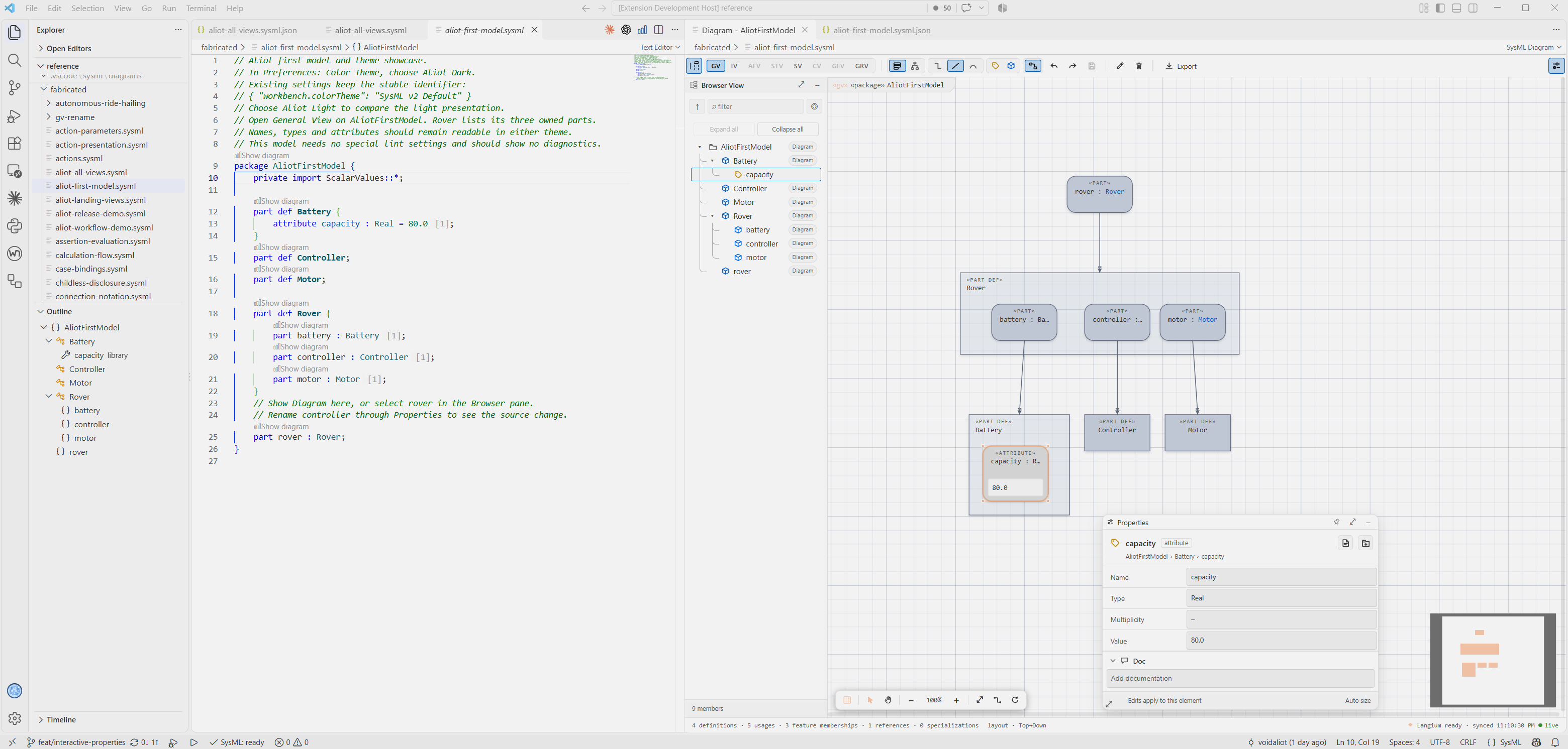 Aliot in VS Code: Browser, interconnection diagram and editable Properties
